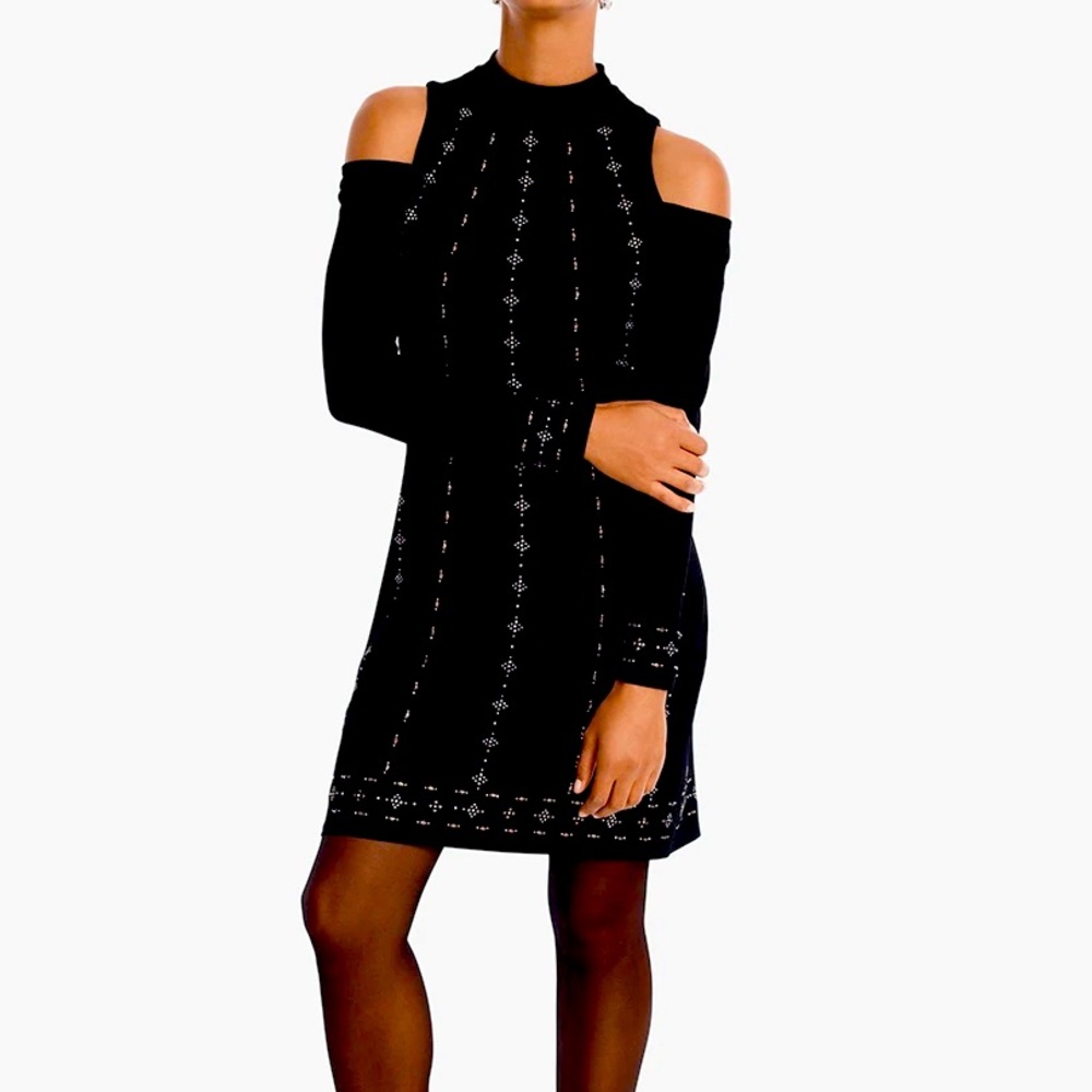 WHBM Cold Shoulder Black Knit Shift Dress XS